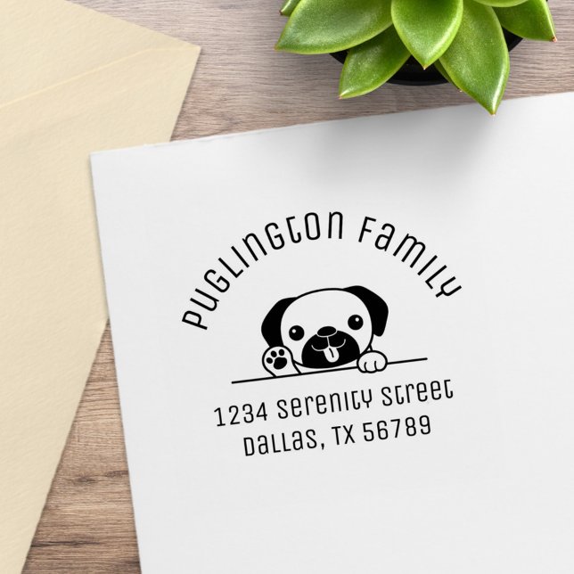Cheerful Pug Dog Family Arch Address 2 Rubber Stamp (Creator Uploaded)