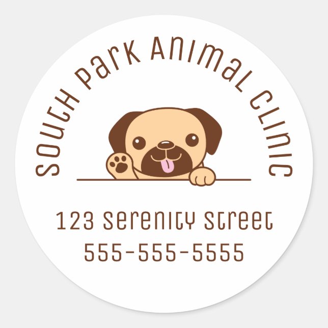 Cheerful Pug Dog Peeking above Custom Text Classic Round Sticker (Front)