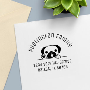 Cheerful Pug Dog Peeking Arch Address Self-inking Stamp