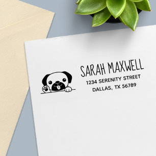 Cheerful Pug Dog Pet Address Self-inking Stamp