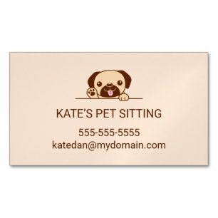 Cheerful Pug Dog Pet Sitting Service Magnetic Business Card