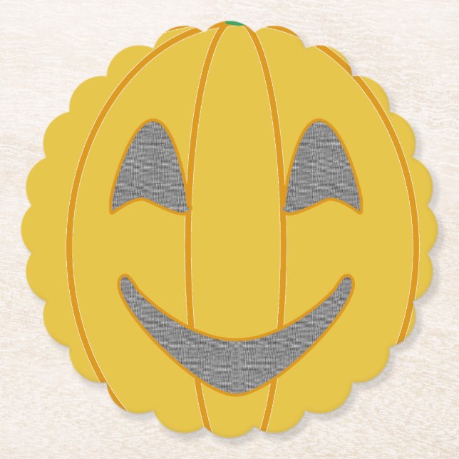 Cheerful Pumpkin Costume Design Halloween Orange Paper Coaster (Front)