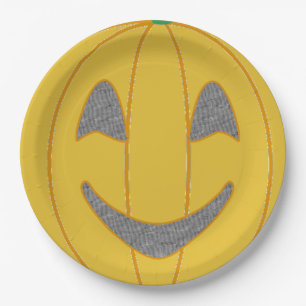 Cheerful Pumpkin Costume Design Halloween Orange Paper Plate