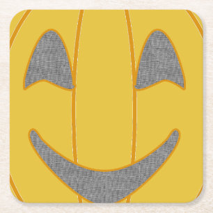 Cheerful Pumpkin Costume Design Halloween Orange Square Paper Coaster