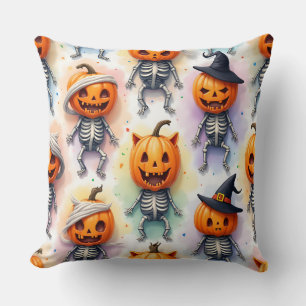 Cheerful Pumpkins, Halloween, by Natasha Us Throw Pillow
