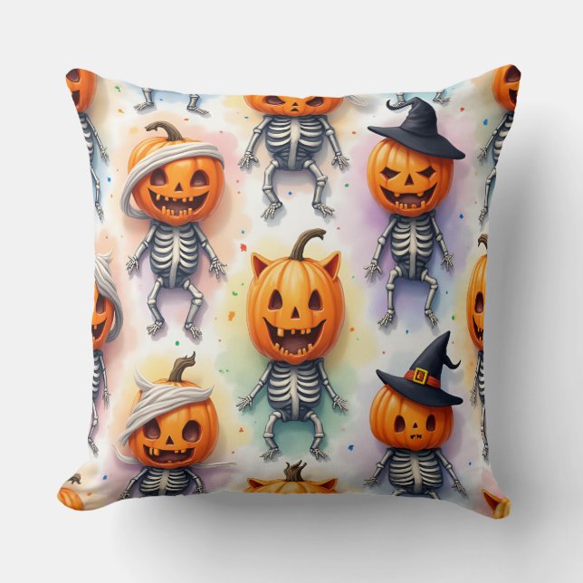 Cheerful Pumpkins, Halloween, by Natasha Us   Throw Pillow (Front)