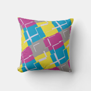 CHEERFUL Purple Blue Yellow Pattern Throw Pillow