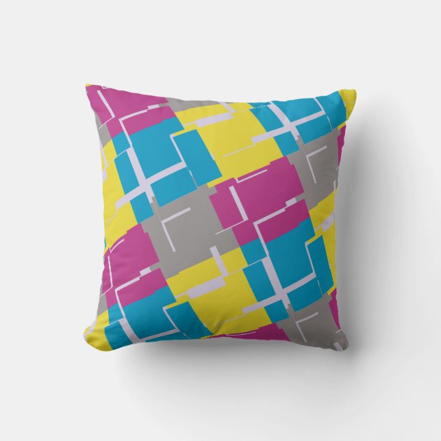 CHEERFUL Purple Blue Yellow Pattern Throw Pillow (Front)