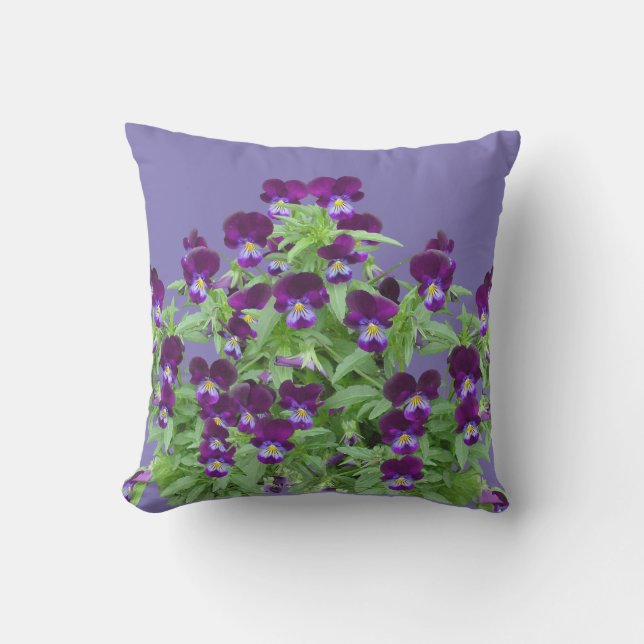 Cheerful Purple Viola Flowers Patio Outdoor Pillow (Front)