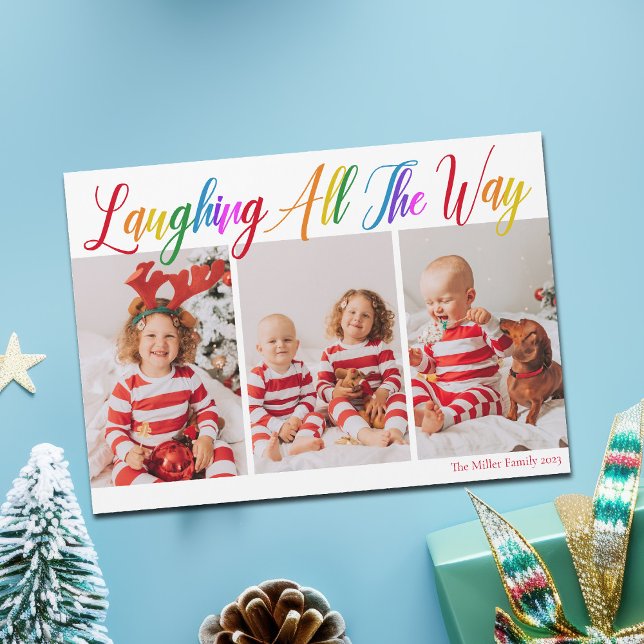 Cheerful Rainbow Christmas 3 Photo Magnet Card (Creator Uploaded)