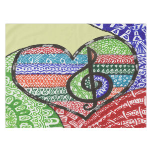 Cheerful Rainbow Music Heart Doodle Personalizable Tablecloth