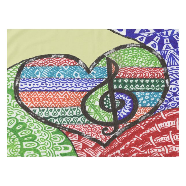 Cheerful Rainbow Music Heart Doodle Personalizable Tablecloth (Front (Horizontal))