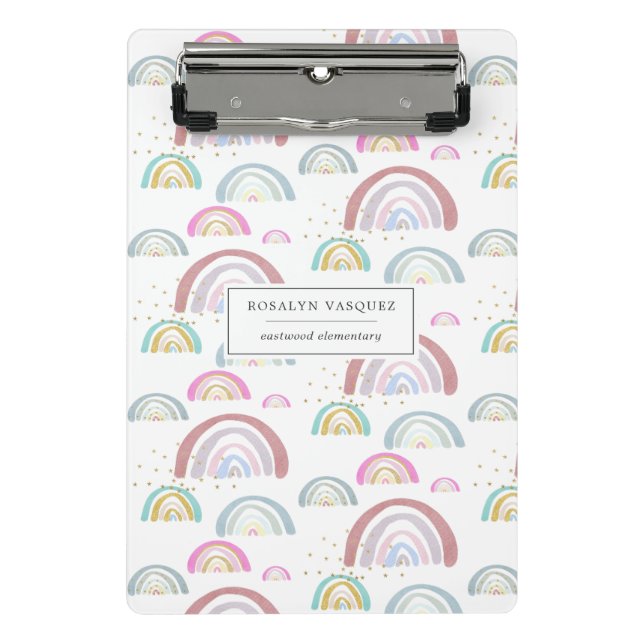 Cheerful Rainbow Pattern Personalized Clipboard (Front)