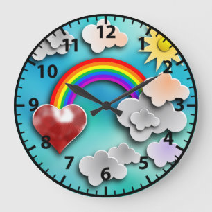 Cheerful Rainbow Sky Summer Kids Wall Clock