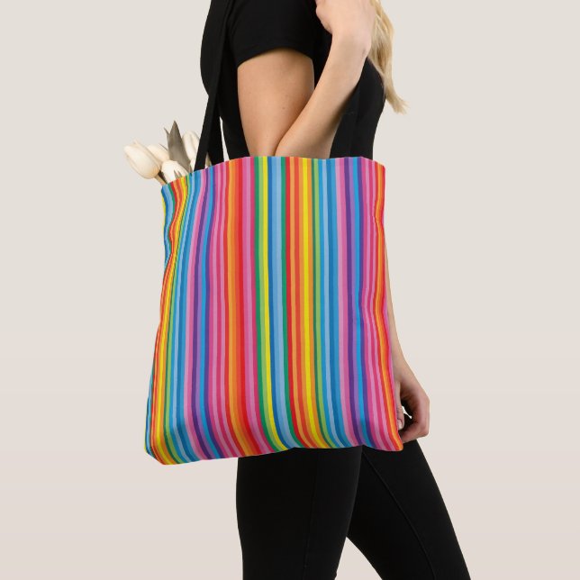 Cheerful Rainbow Stripes Tote Bag (Close Up)