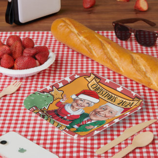 Cheerful Red and Gold Caricature Couple Paper Plate