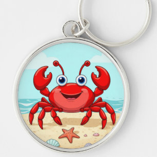Cheerful Red Cartoon Crab Cute Seashell Kids🦀 Keychain