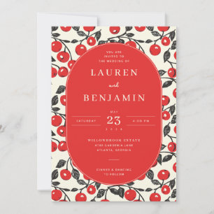 Cheerful Red Cherry Illustration Border Invitation
