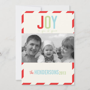 Cheerful Red Stripes Photo Christmas Card