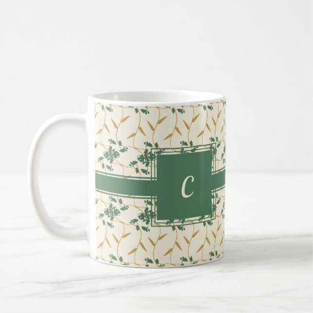 Cheerful Regal Floral Ivory Monogram Coffee Mug (Left)