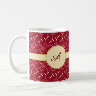Cheerful Regal Floral Red Monogram Coffee Mug