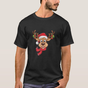 Cheerful Reindeer Face with Scarf Cute Christmas A T-Shirt