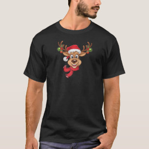 Cheerful Reindeer Face with Scarf Cute Christmas A T-Shirt