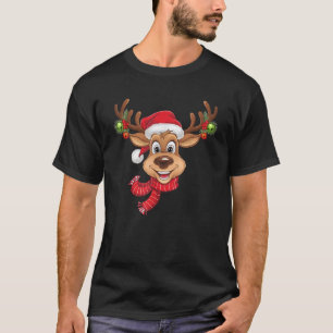 Cheerful Reindeer Face with Scarf Cute Christmas A T-Shirt