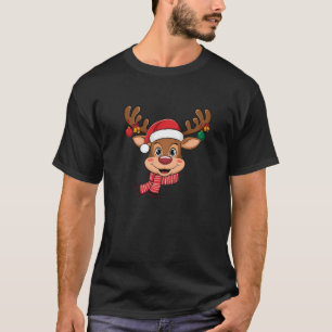 Cheerful Reindeer Face with Scarf Cute Christmas A T-Shirt