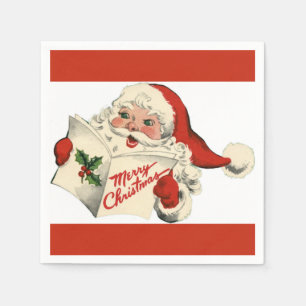 Cheerful Retro Santa Red Paper Napkin