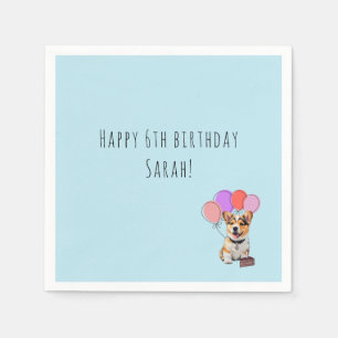Cheerful Robin's Egg Blue - Corgi Birthday Napkin
