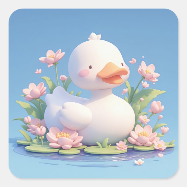 Cheerful Round Clay Duckling Square Sticker (Front)