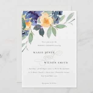 Cheerful Rustic Yellow Blue Floral Wedding Invite
