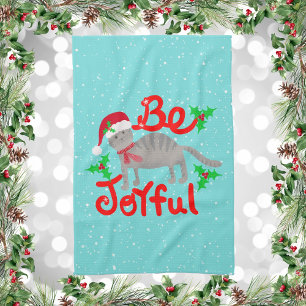 Cheerful Santa Cat Holly Be Joyful Design Kitchen Towel