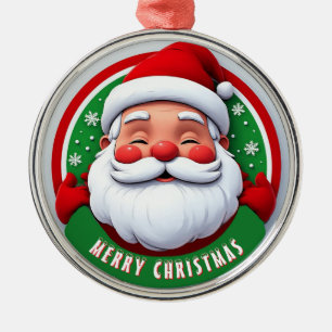 Cheerful Santa Claus Cartoon Portrait Metal Ornament