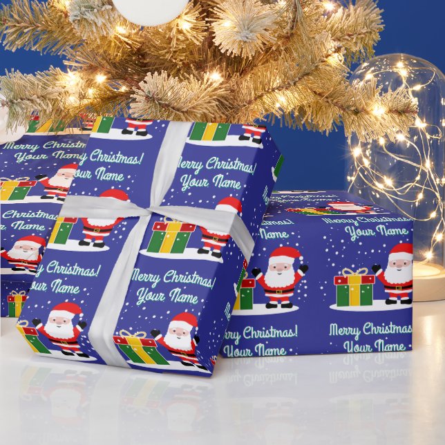 Cheerful Santa Claus cartoon with gift Christmas Wrapping Paper (Holidays)