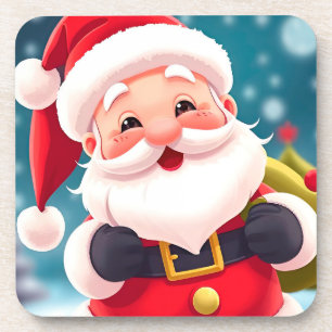 Cheerful Santa Claus Illustration Celebrating Coaster