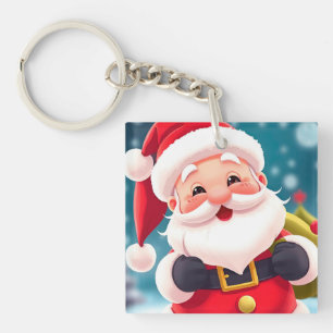 Cheerful Santa Claus Illustration Celebrating Keychain