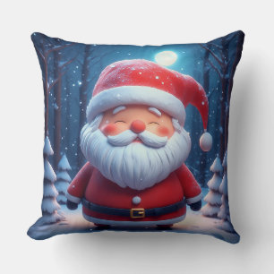 Cheerful Santa Claus In Snowy Forest Throw Pillow