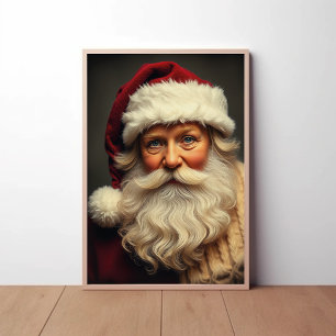 Cheerful Santa Claus Portrait with Festive Glow  Poster