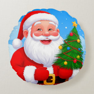 Cheerful Santa Claus Round Pillow