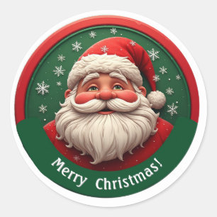 Cheerful Santa Claus With Snowy Christmas Classic Round Sticker