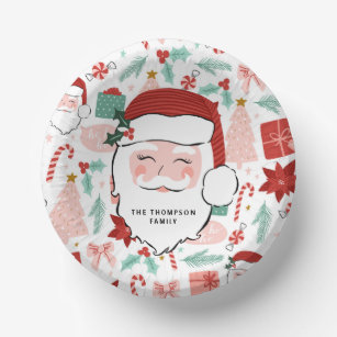 Cheerful Santa Face   Christmas  Paper Bowls Paper Plate
