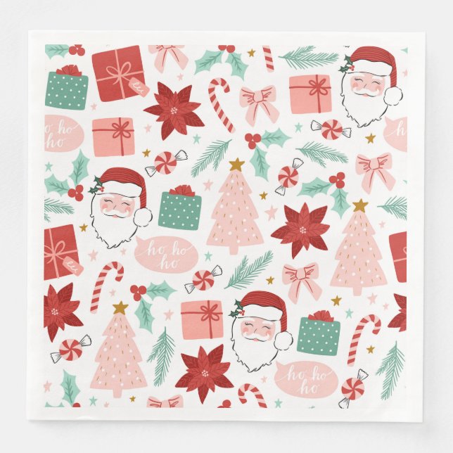 Cheerful Santa Face | Christmas Paper Dinner Napkin (Front)