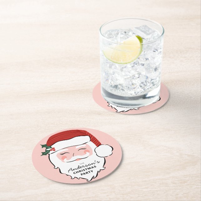 Cheerful Santa Face | Christmas Party  Round Paper Coaster (Insitu)