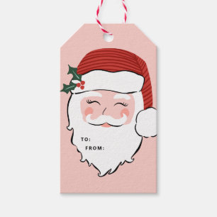 Cheerful Santa Face   Pink and Red Christmas Gift  Tags