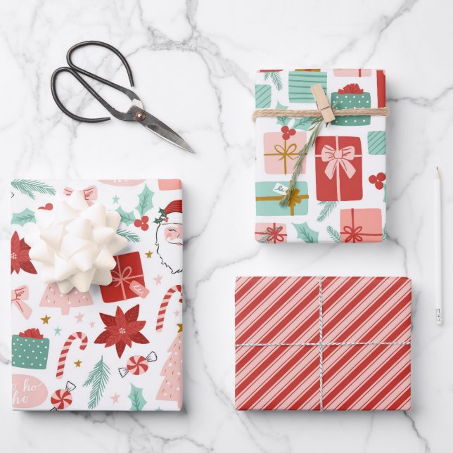 Cheerful Santa Holiday Wrapping Paper Sheet (Front)
