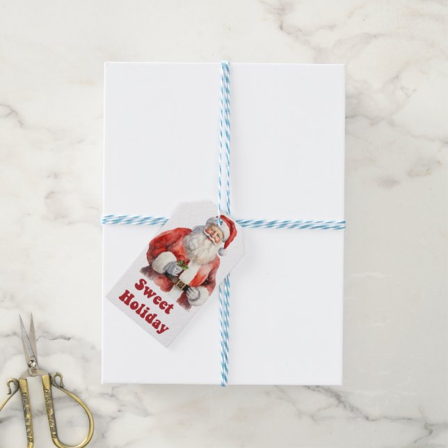 Cheerful Santa with joyful holiday tags (With Twine)