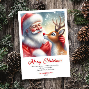 Cheerful Santa With Rudolph Fun Holiday Greeting Card