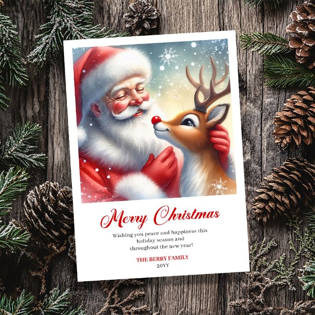 Cheerful Santa With Rudolph Fun Holiday Greeting   Card (Cheerful Santa With Rudolph Fun Holiday Greeting Card)